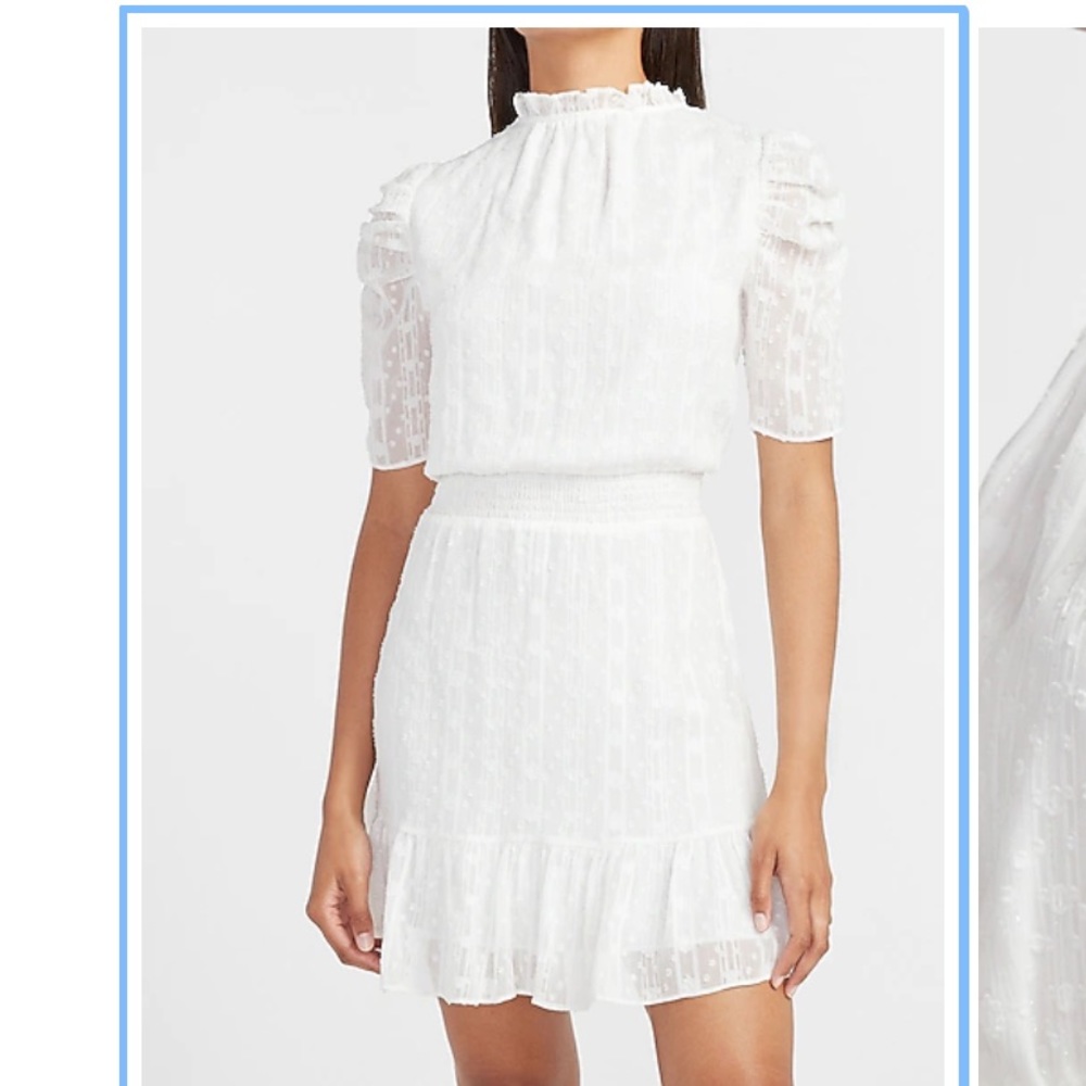 Express Metallic Textured Dot Puff Sleeve Dress